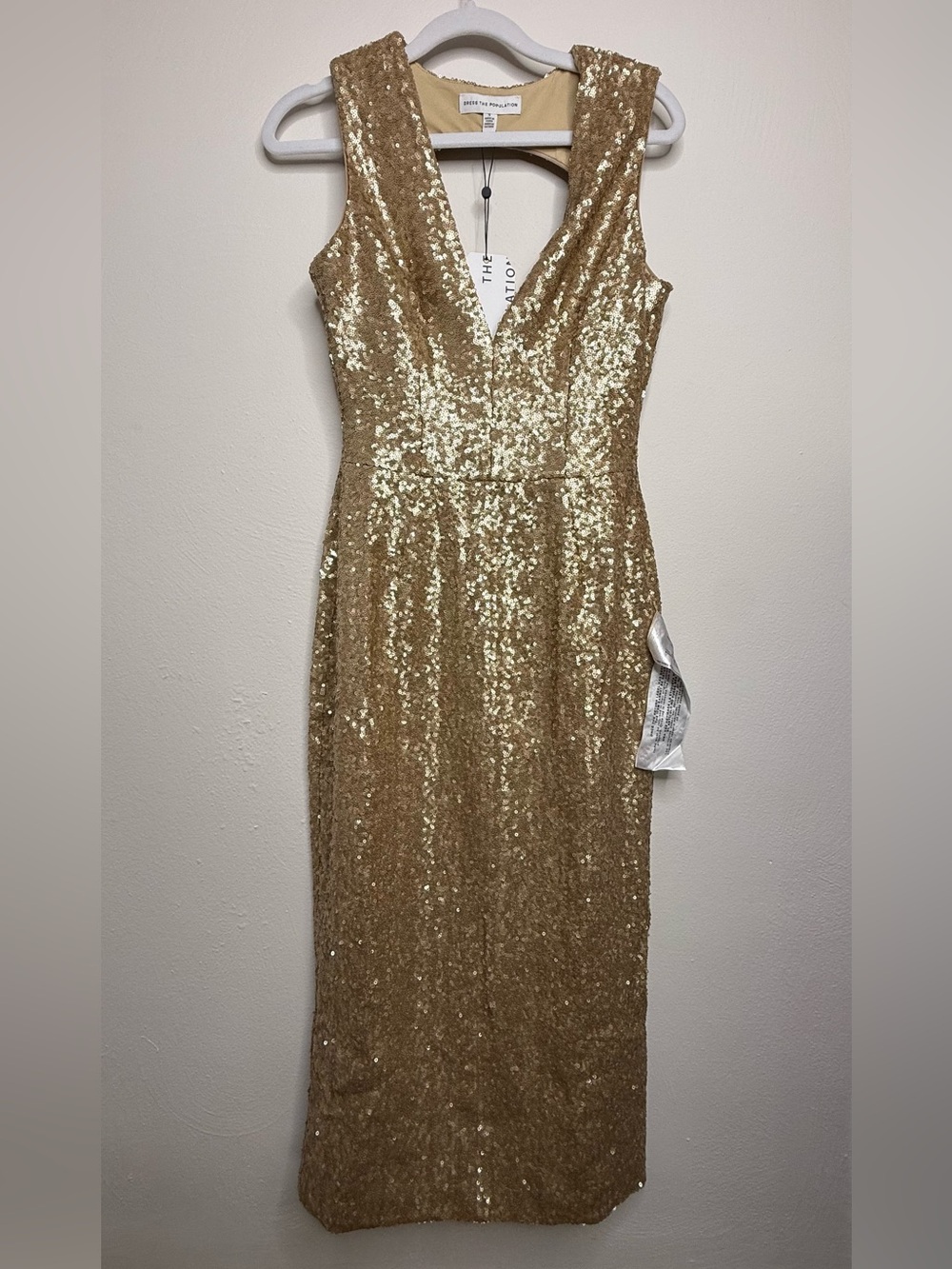 Gold Sequin V-Neck Evening Dress